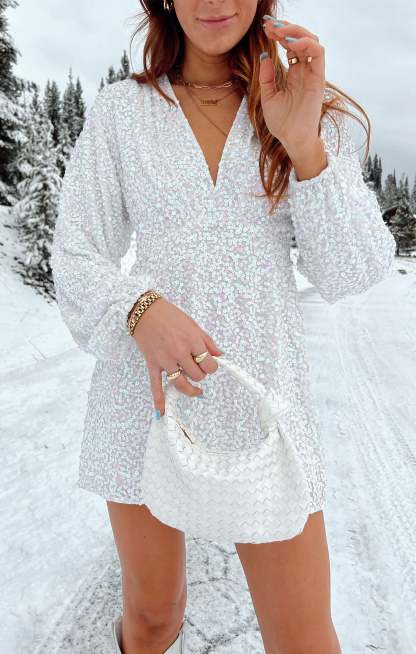 Diora Sequin Mini Dress - Pearl