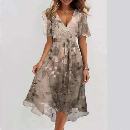 Domenica Wrap Midi Dress - Champagne Floral