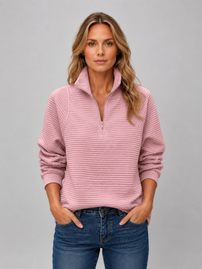 Dorothy Ribbed Half-Zip Sweater - Pink