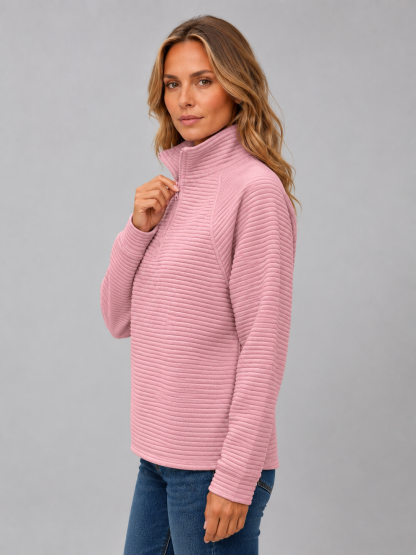 Dorothy Ribbed Half-Zip Sweater - Pink