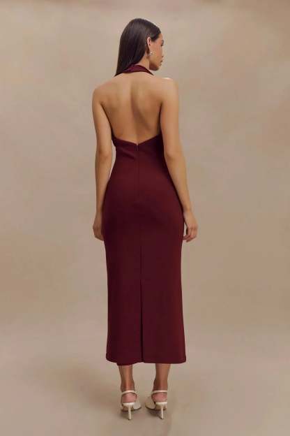 Dulcie Halter Midi Dress - Burgundy