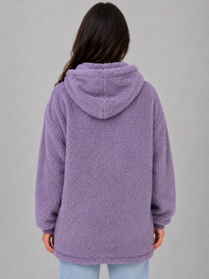 Elaina Longline Hooded Teddy Cardigan - Lilac