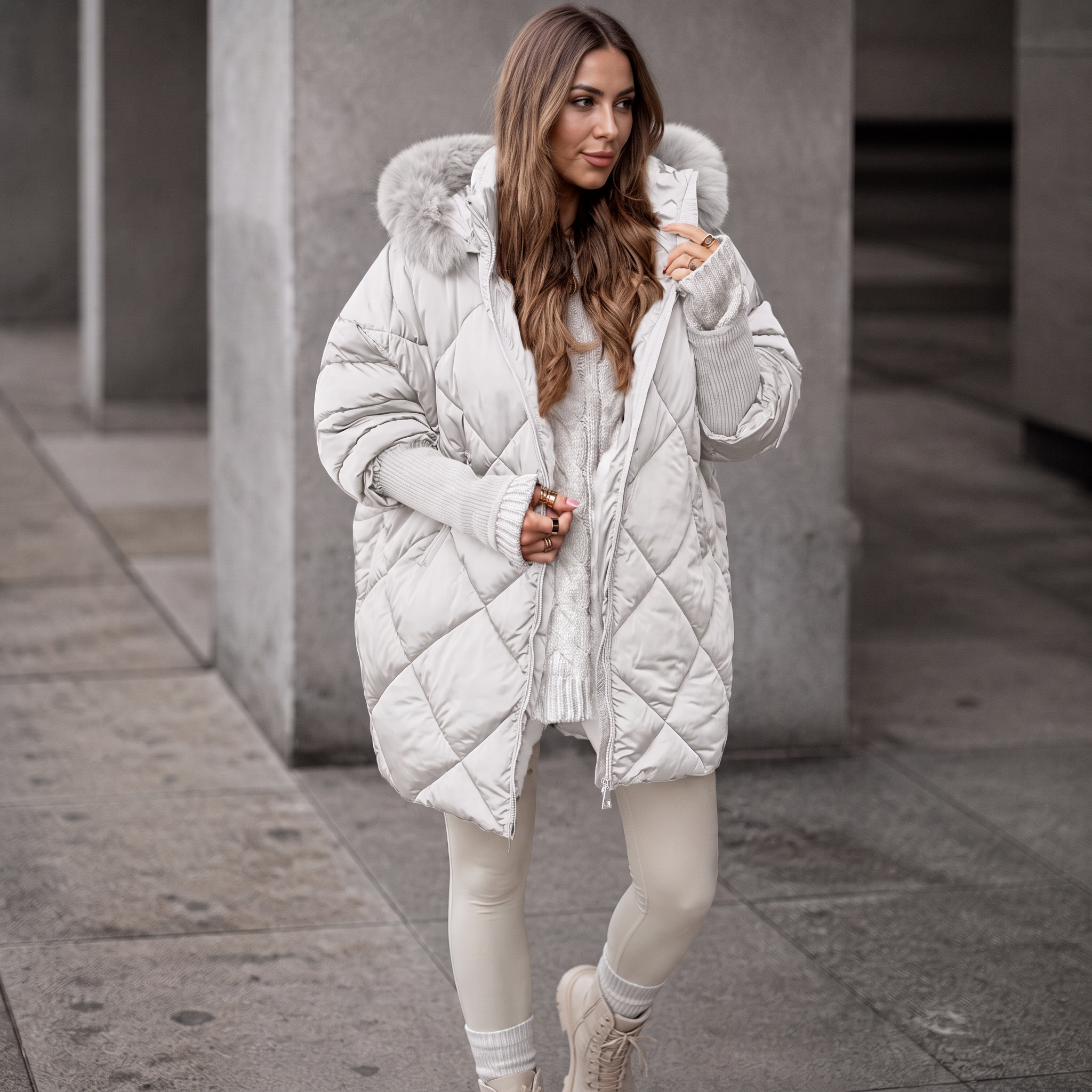 Elana Oversized Faux Fur Hood Parka - White