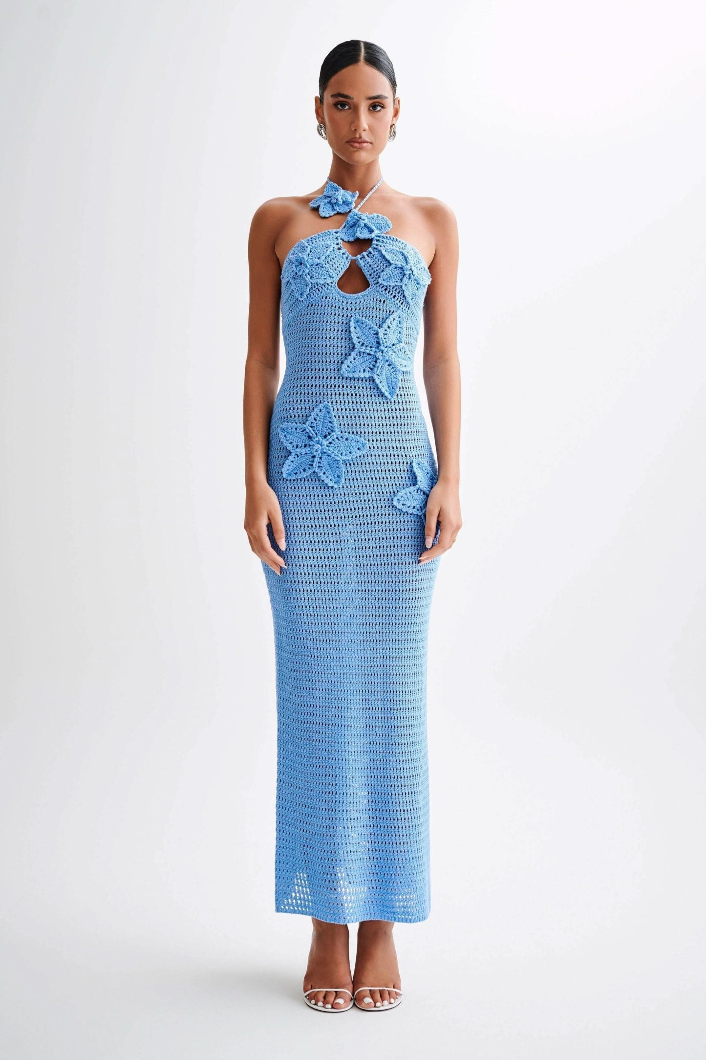 Women's Vacation Crochet Halter Maxi Dress with Floral Applique - product image 2