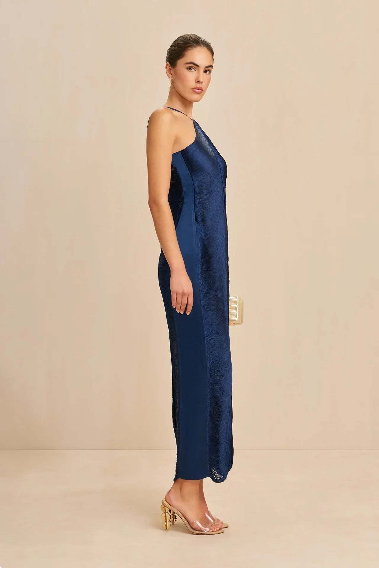 Eliora Halter Satin Maxi Dress - Navy Blue
