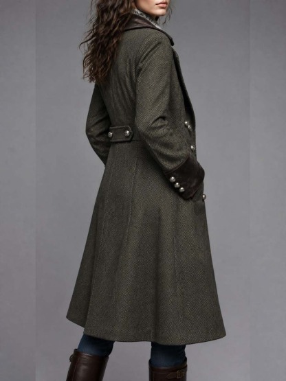 Emberly Herringbone Military Coat - Olive