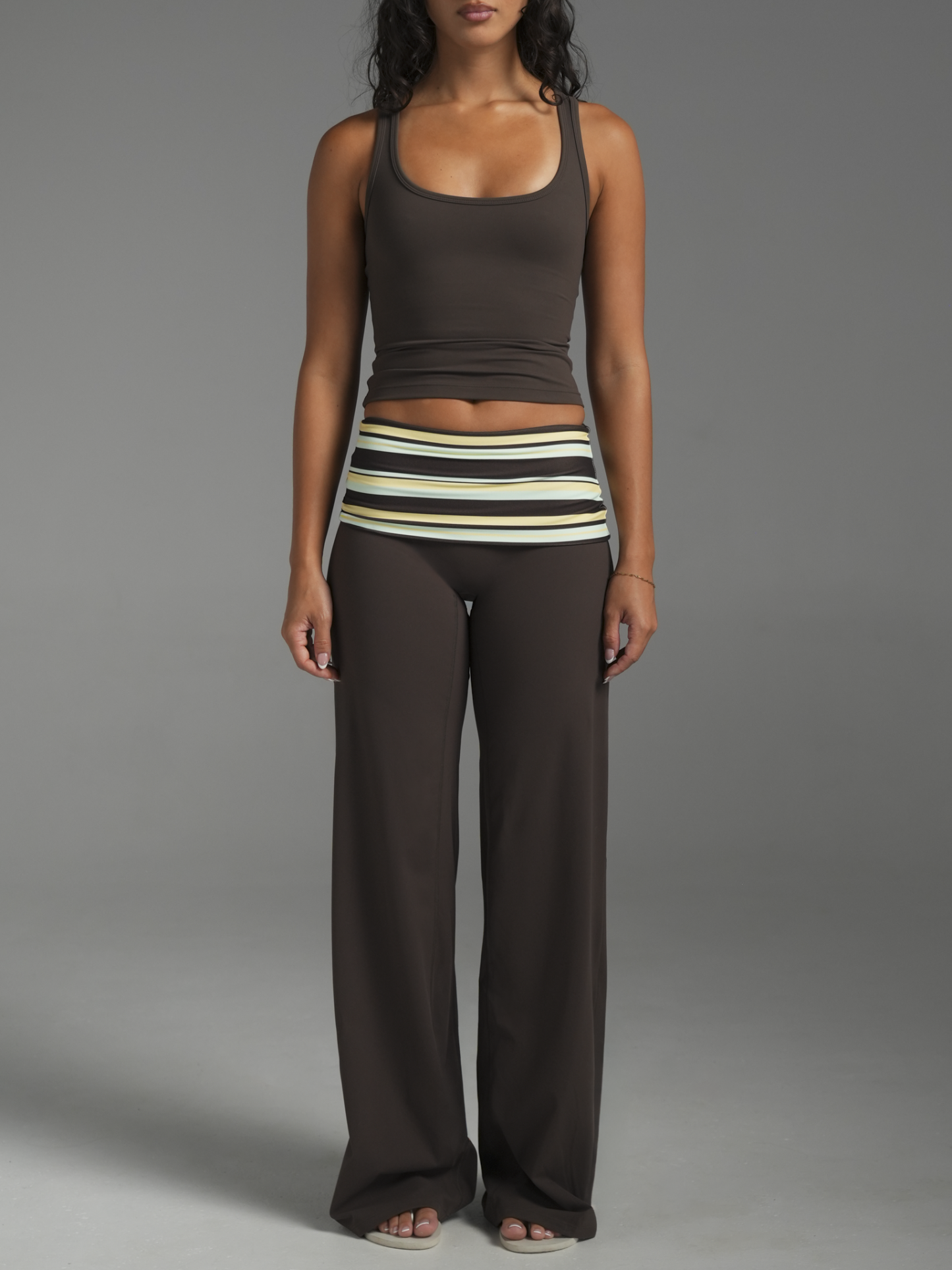 Emmanuelle Foldover Wide Leg Pants - Chocolate Brown