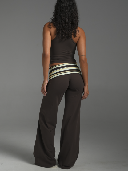 Emmanuelle Foldover Wide Leg Pants - Chocolate Brown