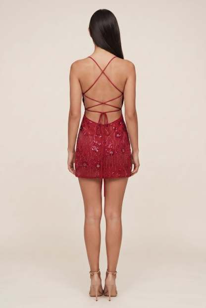 Endellion Sequin Mini Dress - Ruby Red