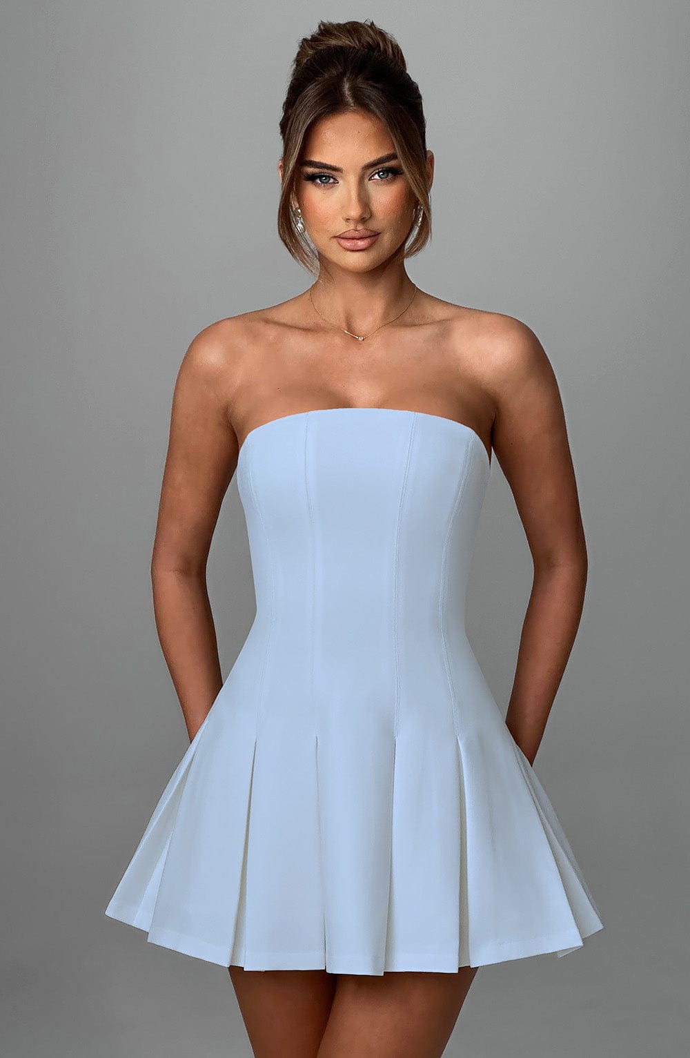 Esme Flared Strapless Mini Dress - Blue