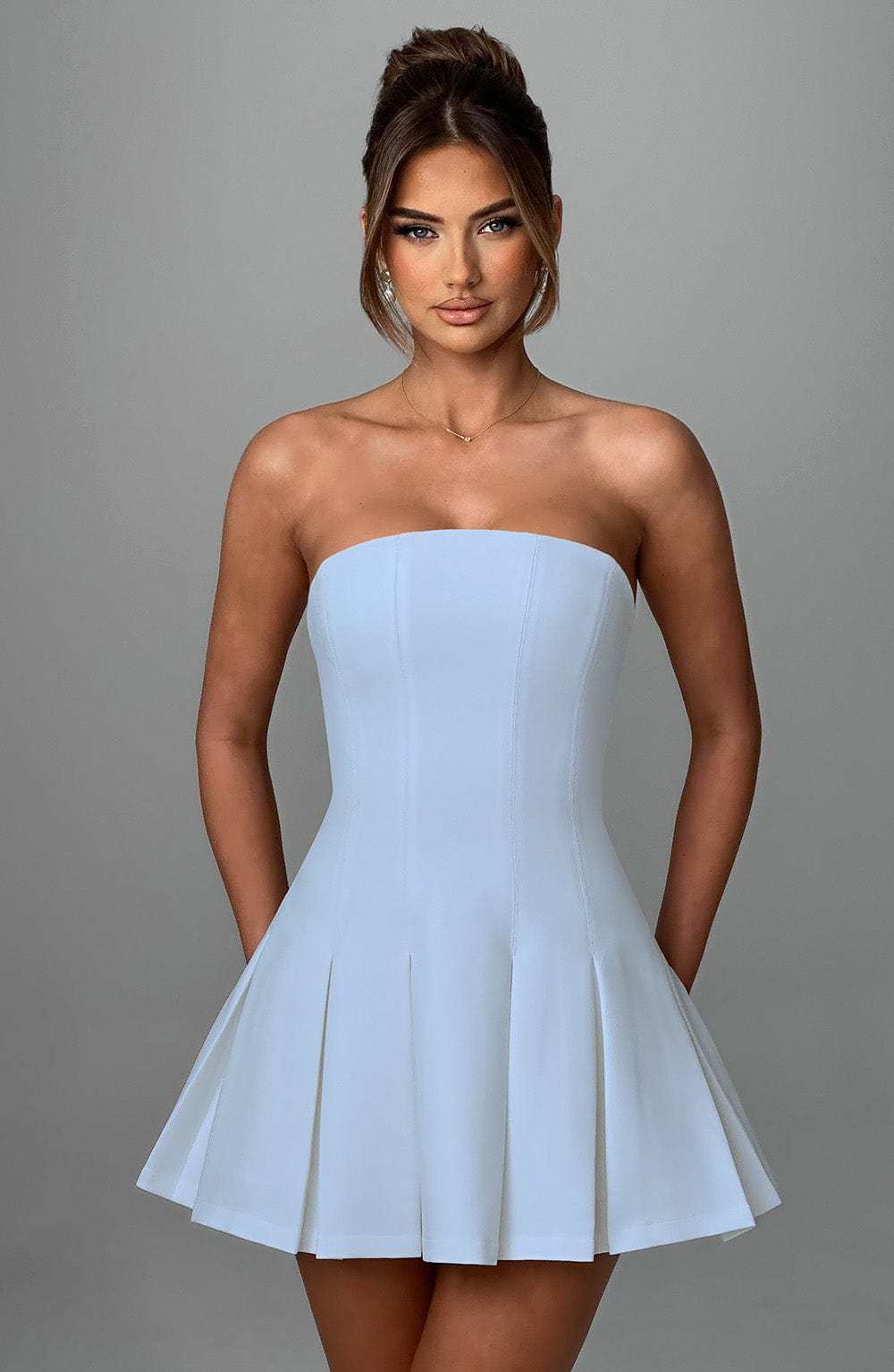 Esme Flared Strapless Mini Dress - Blue
