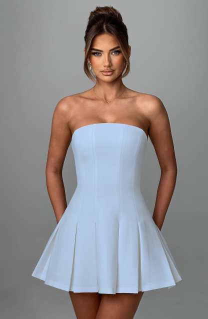 Esme Flared Strapless Mini Dress - Blue