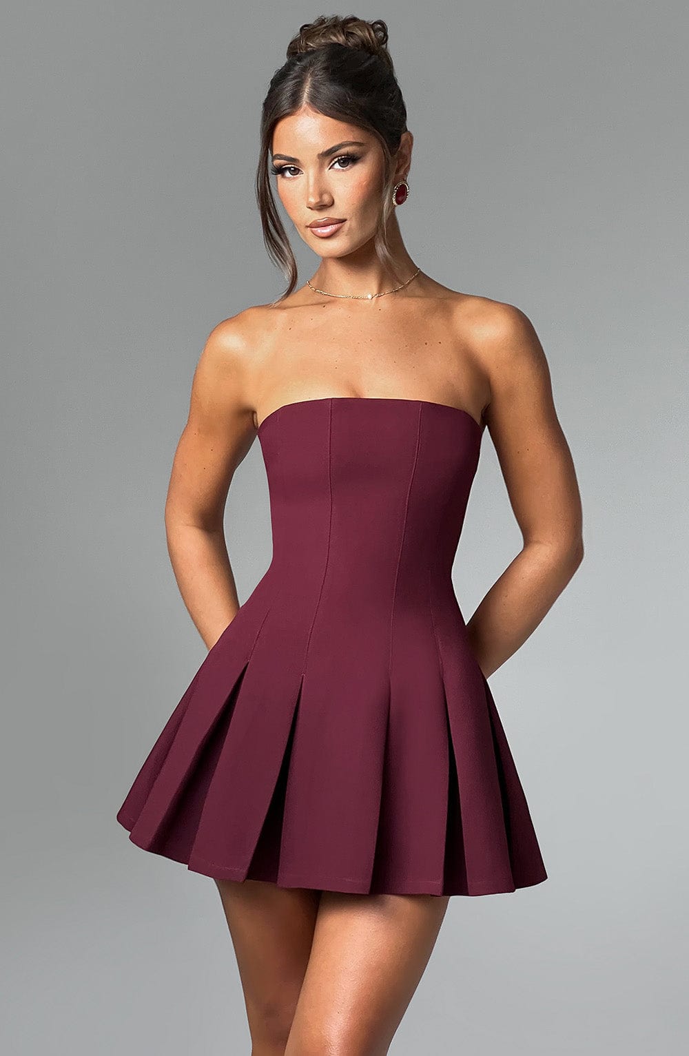 Esme Flared Strapless Mini Dress - Cherry