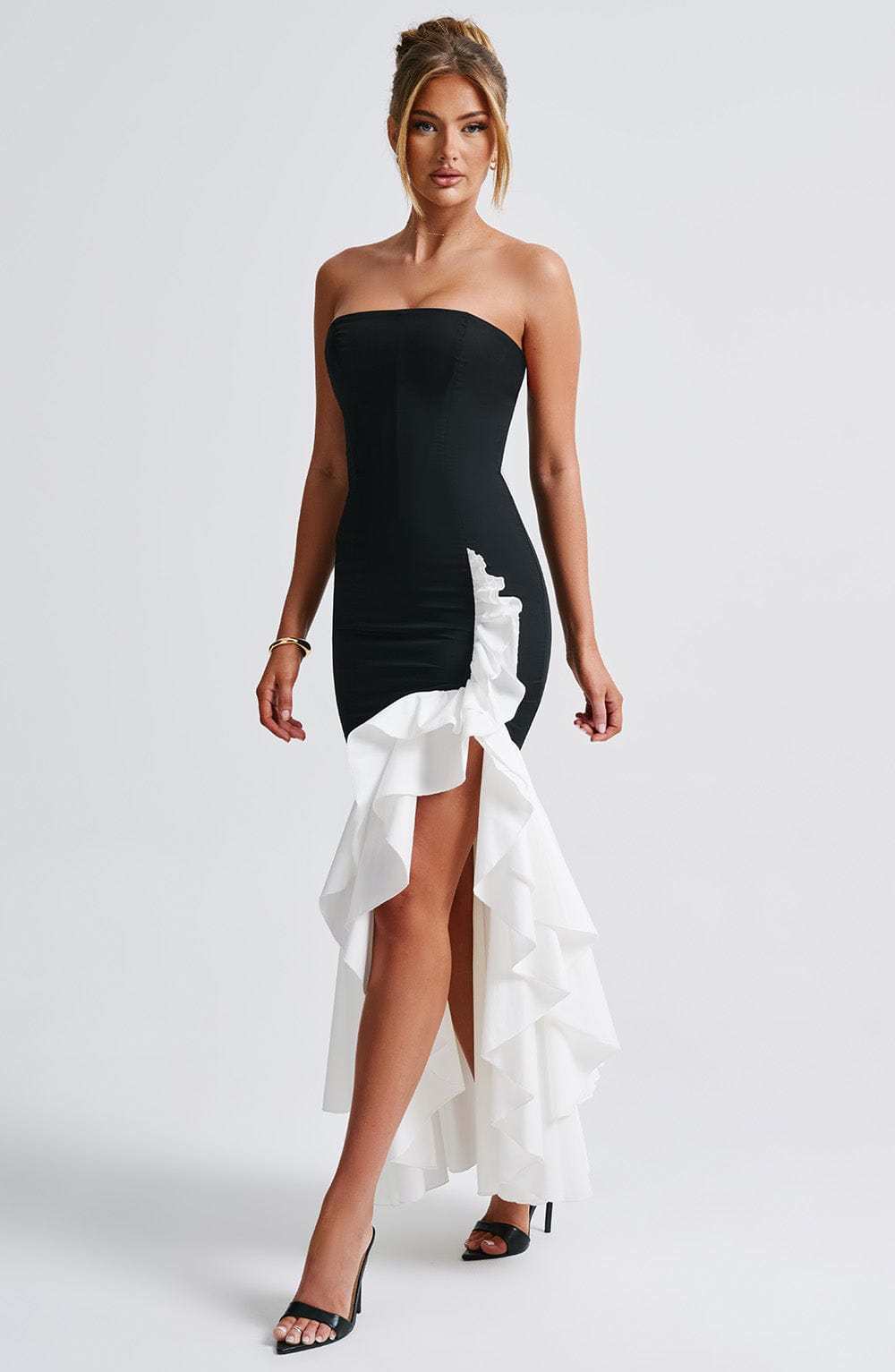 Esperanza Ruffle Maxi Dress - Black and White