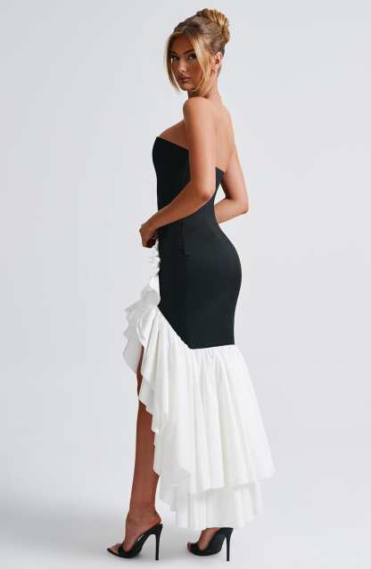 Esperanza Ruffle Maxi Dress - Black and White