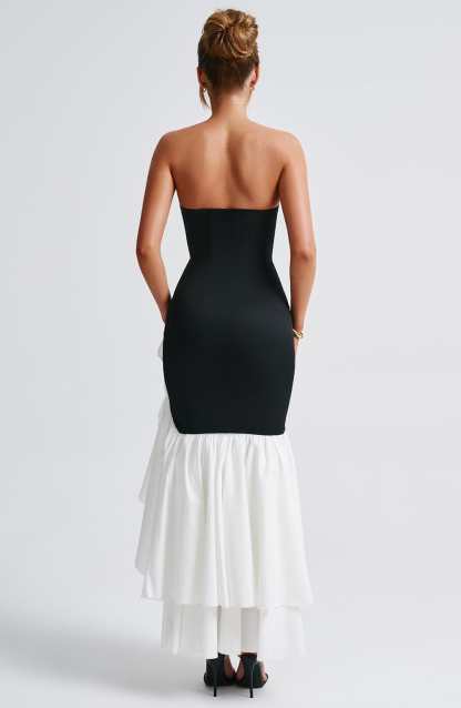 Esperanza Ruffle Maxi Dress - Black and White