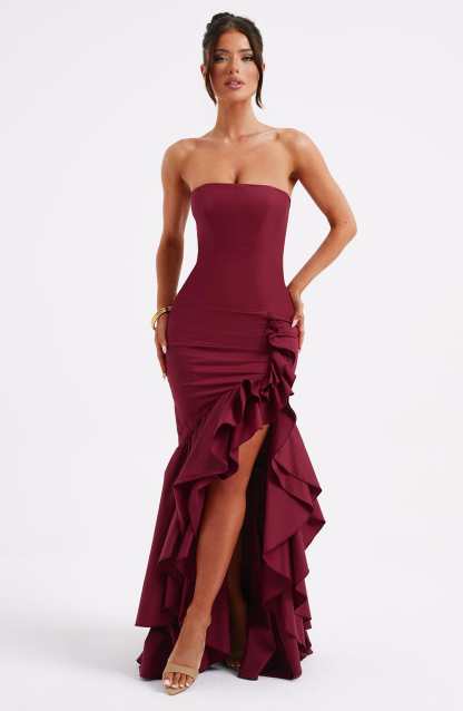Esperanza Ruffle Maxi Dress - Burgundy