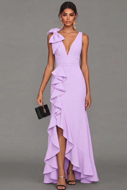 Estrella Bow Ruffle Maxi Dress - Lilac