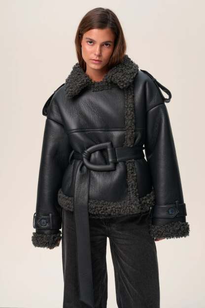 Eve Belted Shearling Long Coat