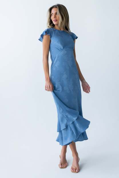 Farida Tiered Ruffle Maxi Dress - Blue Floral