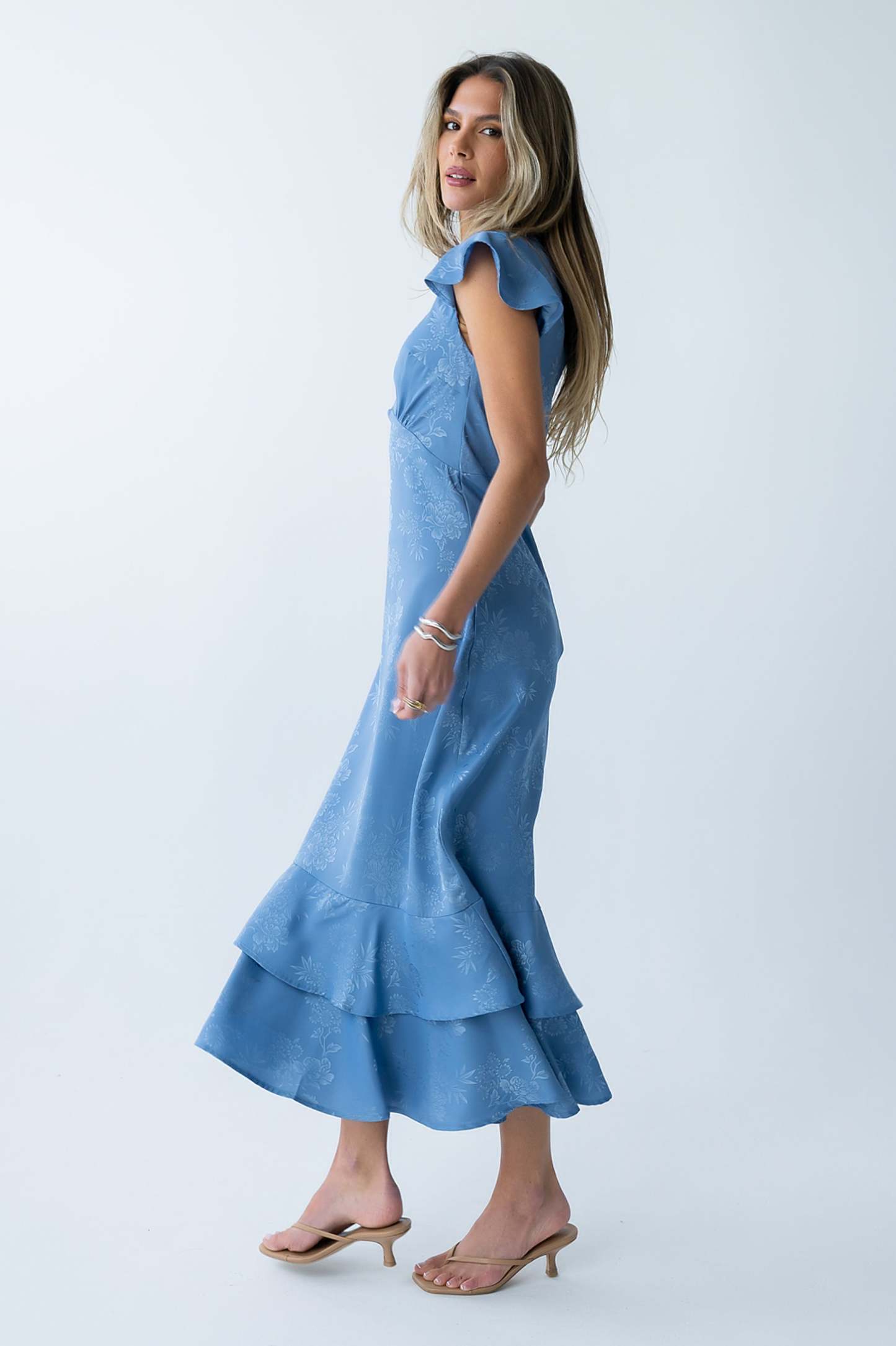 Farida Tiered Ruffle Maxi Dress - Blue Floral