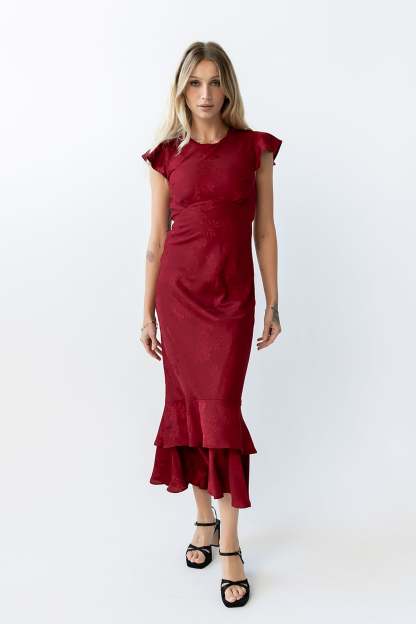Farida Tiered Ruffle Maxi Dress - Red