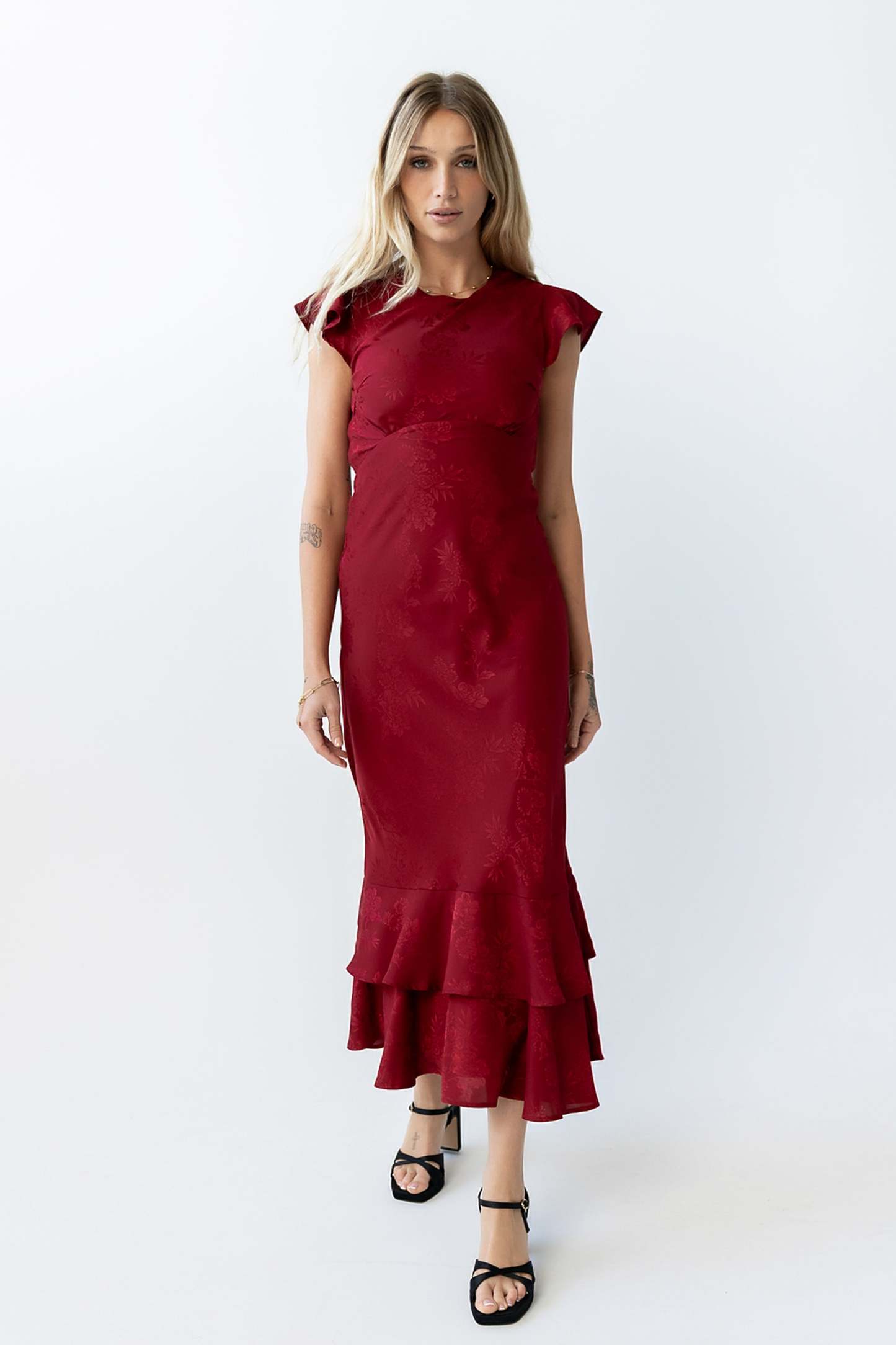 Farida Tiered Ruffle Maxi Dress - Red