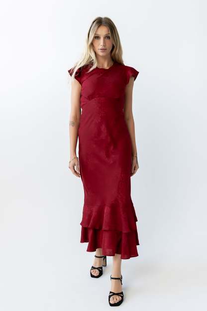 Farida Tiered Ruffle Maxi Dress - Red