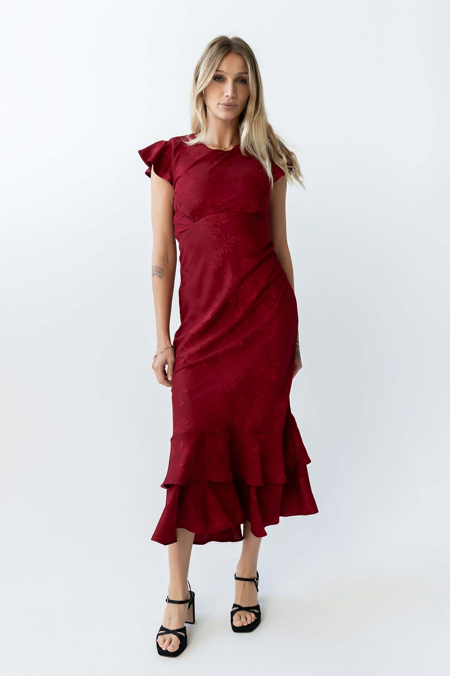 Farida Tiered Ruffle Maxi Dress - Red