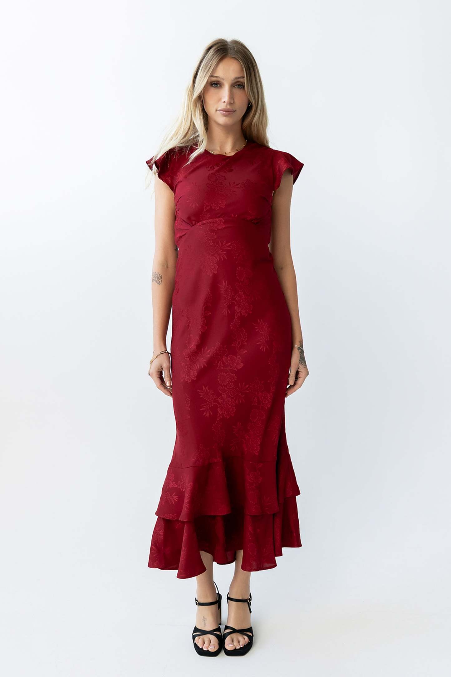 Farida Tiered Ruffle Maxi Dress - Red