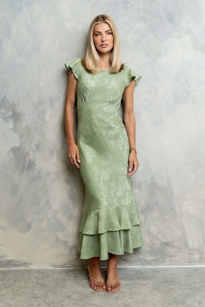 Farida Tiered Ruffle Maxi Dress - Sage Green