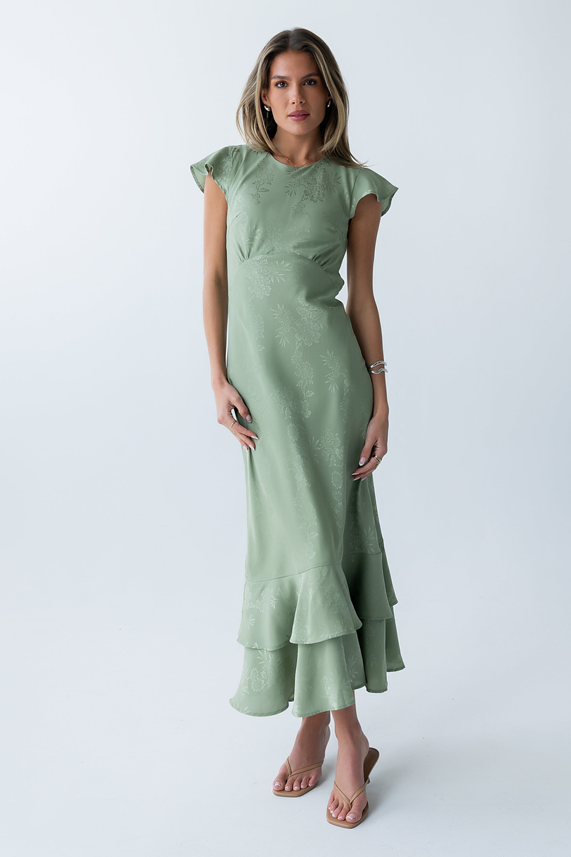 Farida Tiered Ruffle Maxi Dress - Sage Green