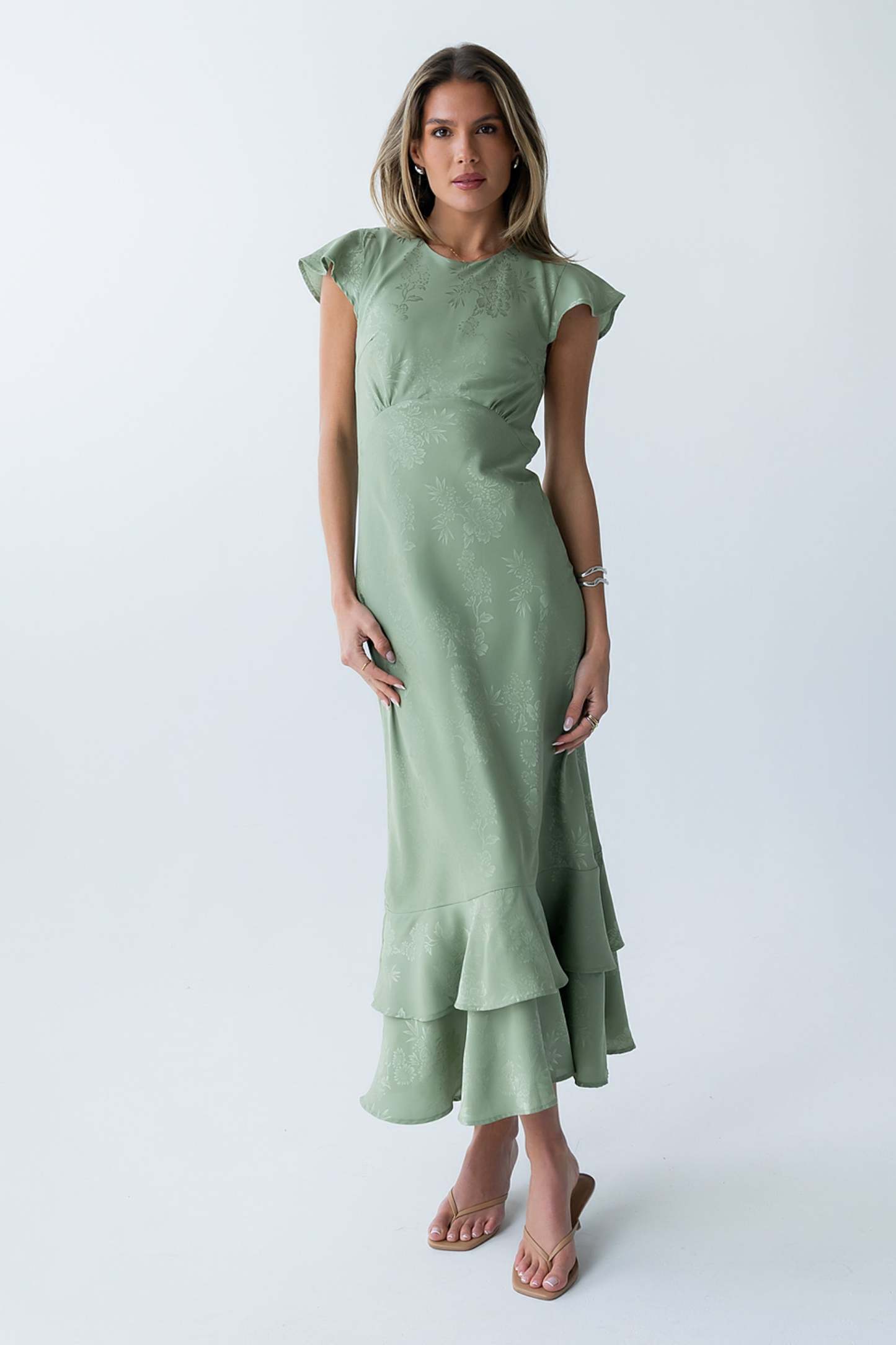 Farida Tiered Ruffle Maxi Dress - Sage Green