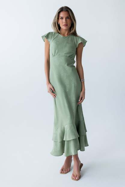 Farida Tiered Ruffle Maxi Dress - Sage Green