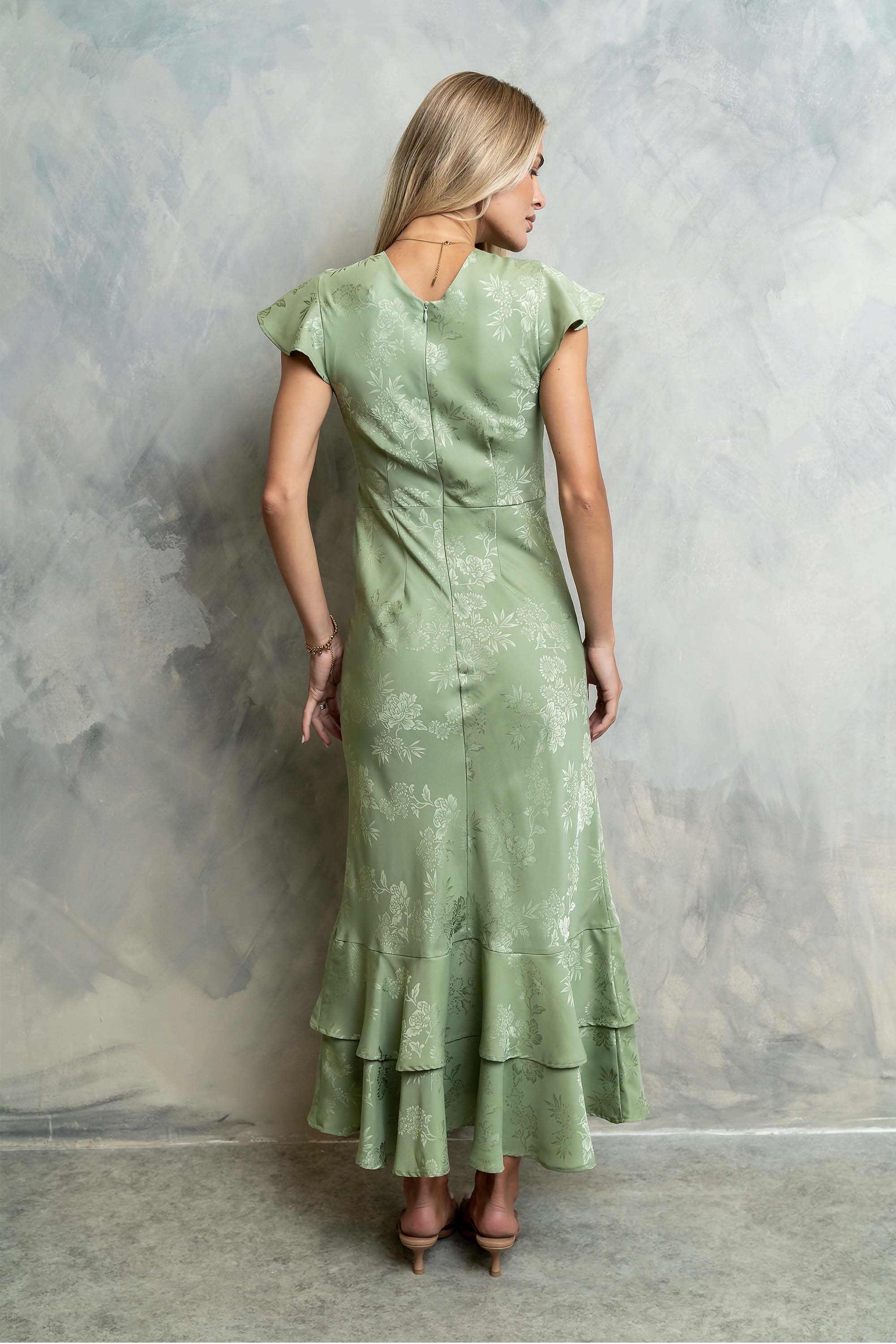 Farida Tiered Ruffle Maxi Dress - Sage Green