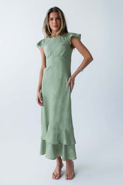 Farida Tiered Ruffle Maxi Dress - Sage Green