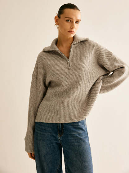 Fiorella Wool-Blend Quarter-Zip Set - Oatmeal