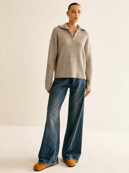 Fiorella Wool-Blend Quarter-Zip Set - Oatmeal