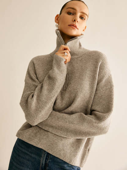 Fiorella Wool-Blend Quarter-Zip Set - Oatmeal