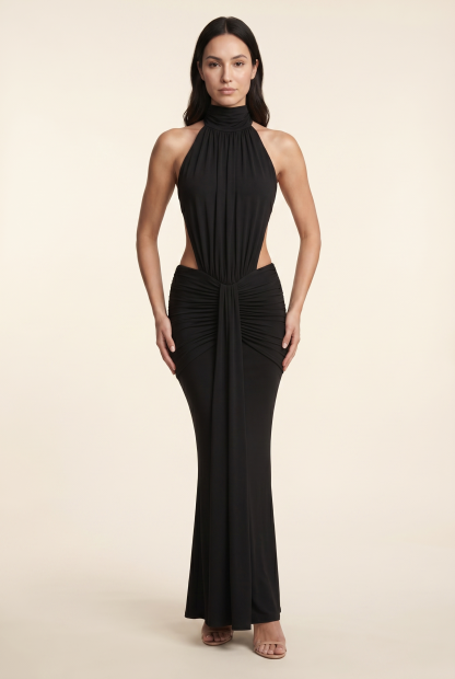 Florentine Halter Maxi Dress - Black