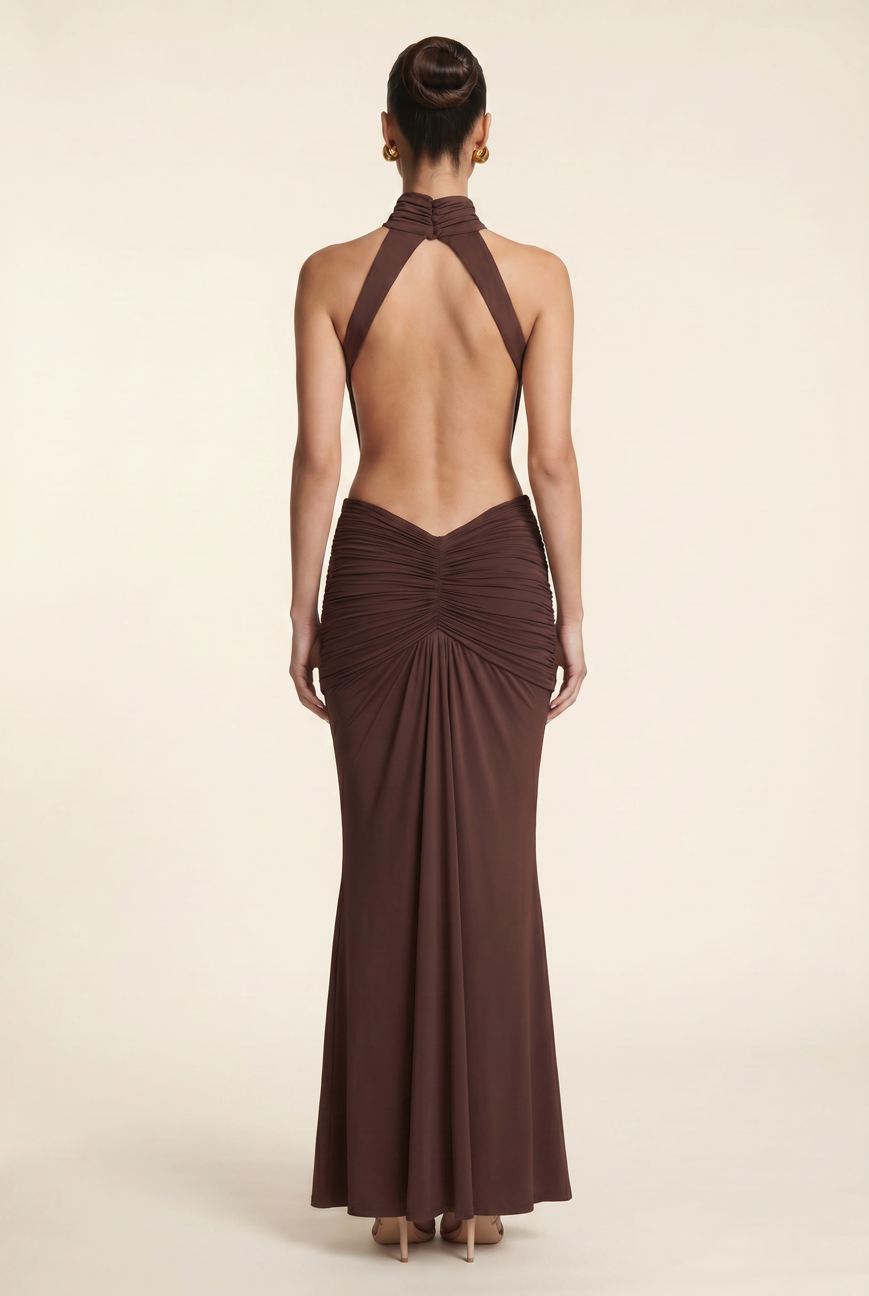 Florentine Halter Maxi Dress - Chocolate Brown