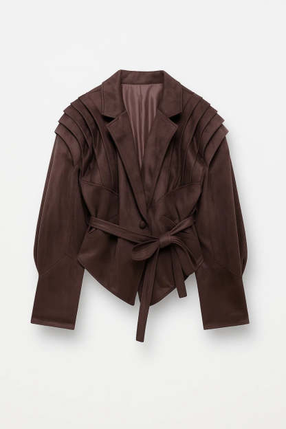 Frederica Belted Pleated Shoulder Tailored Jacket