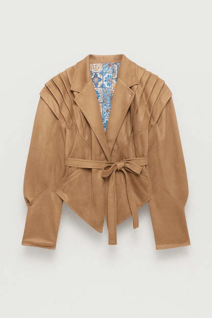Frederica Belted Pleated Shoulder Tailored Jacket