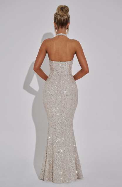 Gaia Halter Maxi Dress - Silver