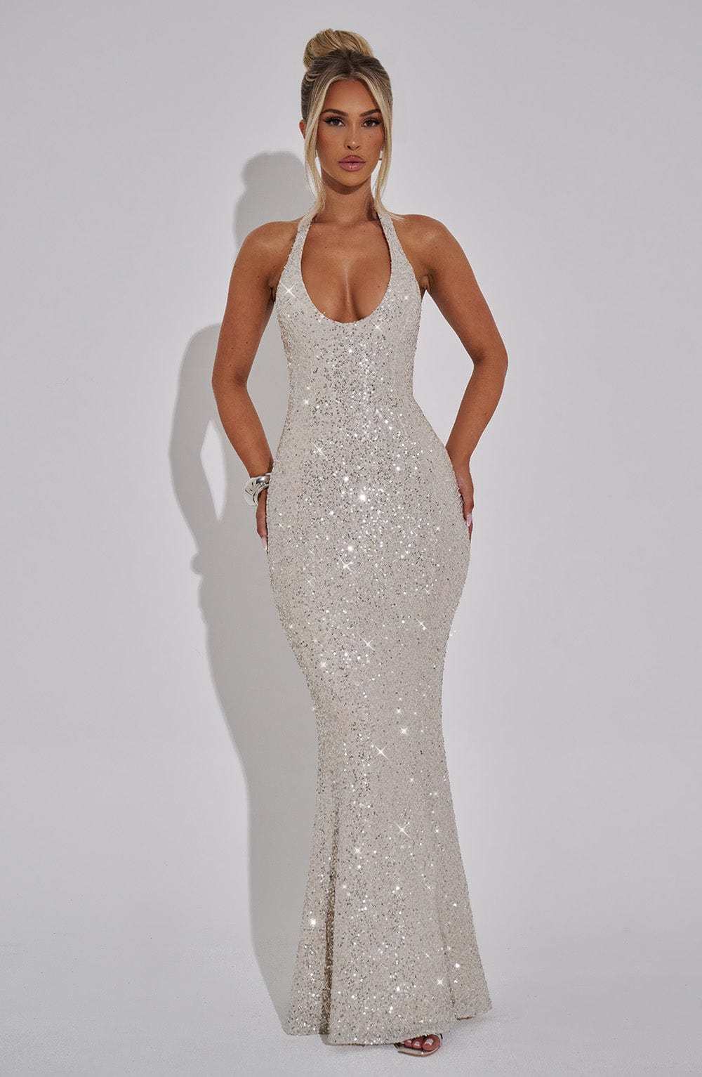 Gaia Halter Maxi Dress - Silver