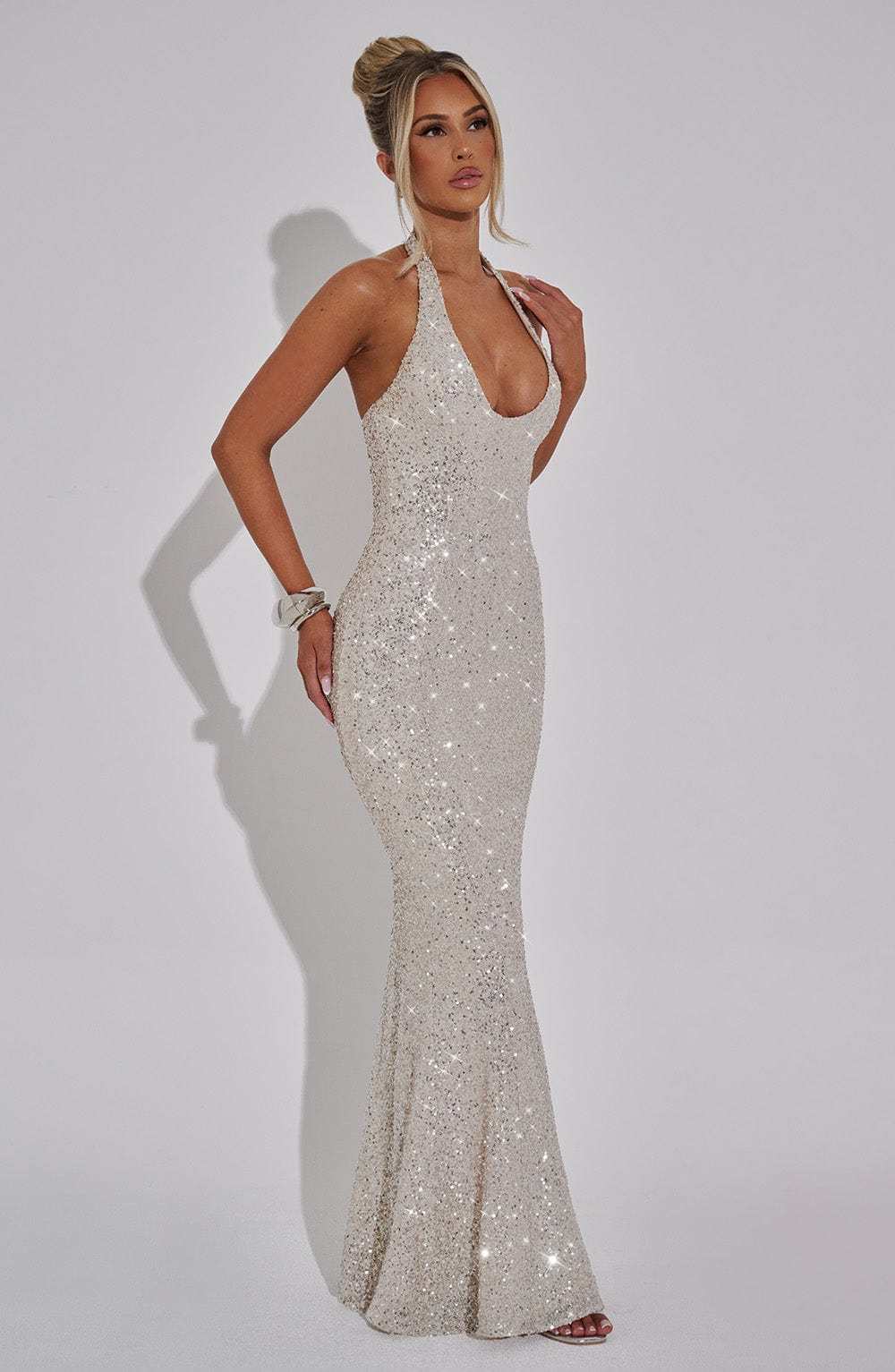 Gaia Halter Maxi Dress - Silver
