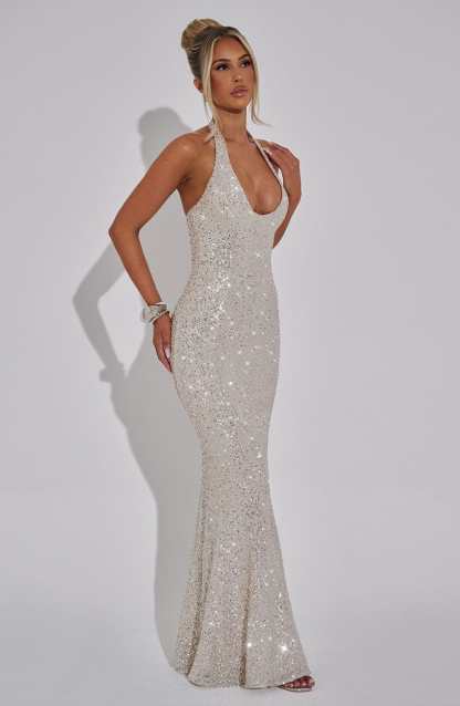Gaia Halter Maxi Dress - Silver
