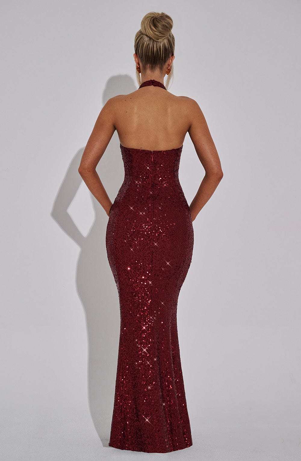 Gaia Halter Maxi Dress - Wine Sparkle