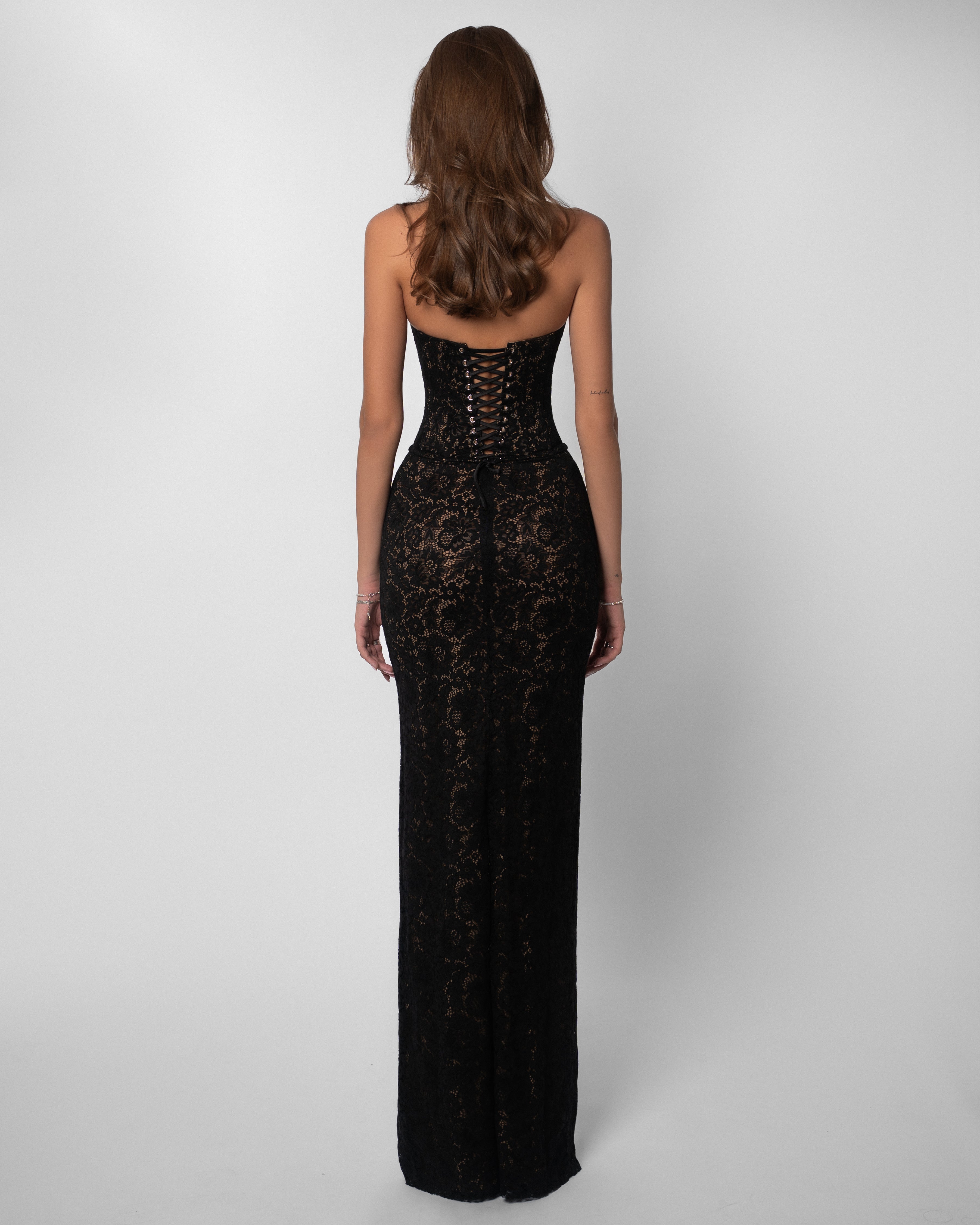 Garnet Lace Halter Corset Maxi Dress - Black