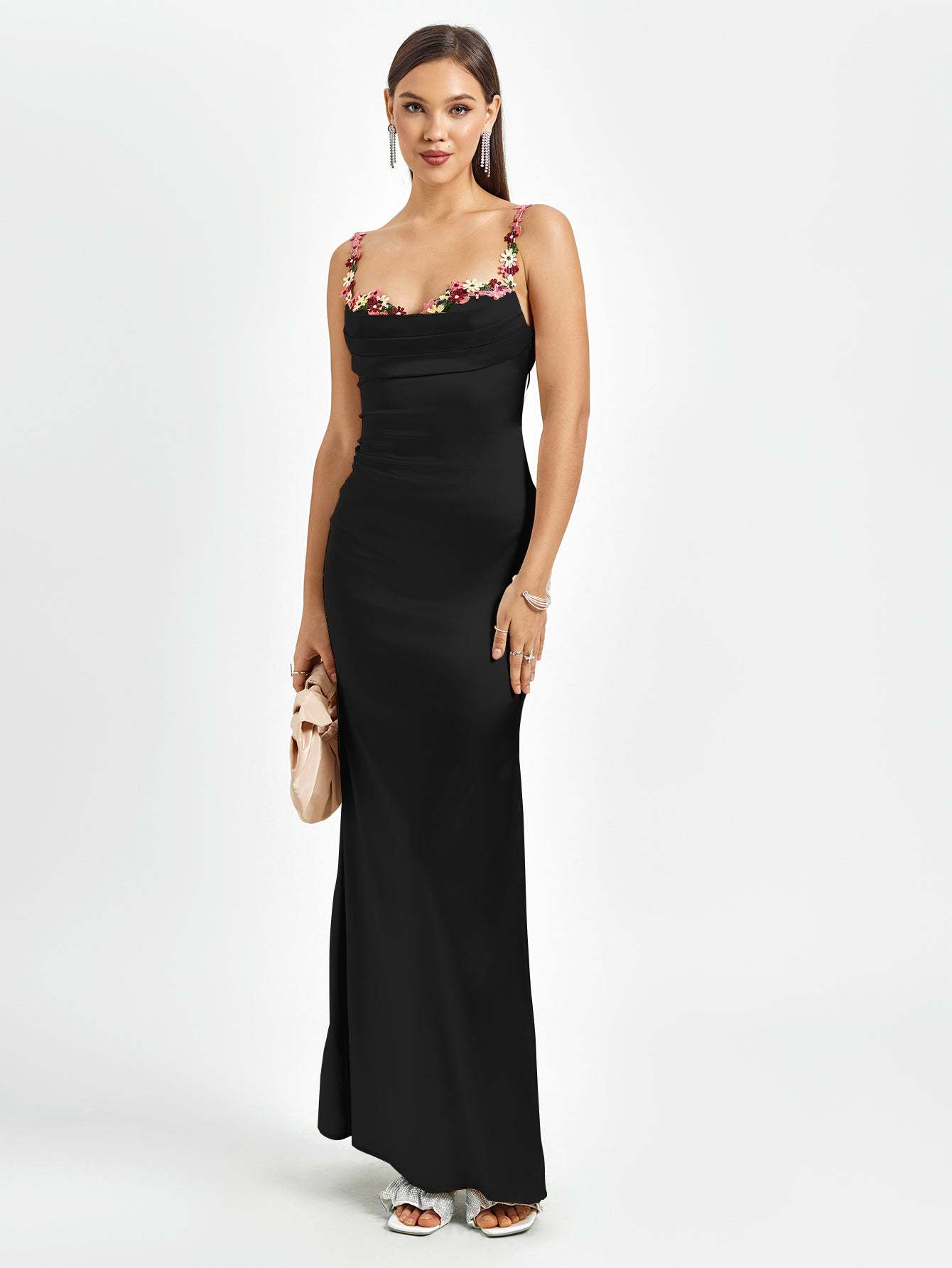Georgette Satin Maxi Dress - Black